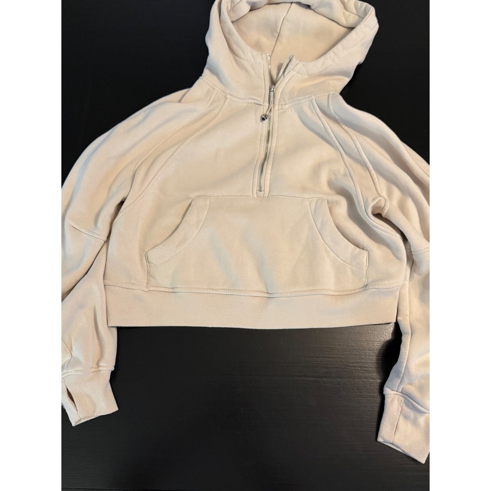 Manifest Offline Womens Cream‎ Quarter Zip Cropped Hoodie Sweatshirty Small
